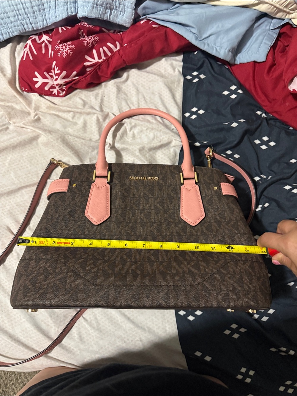 Michael Kors Brown Signature Satchel with Pink Trim - Picture 10 of 11